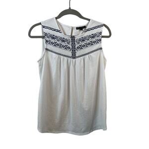 Adriana Papell White Embroidered Tank Top Size Small